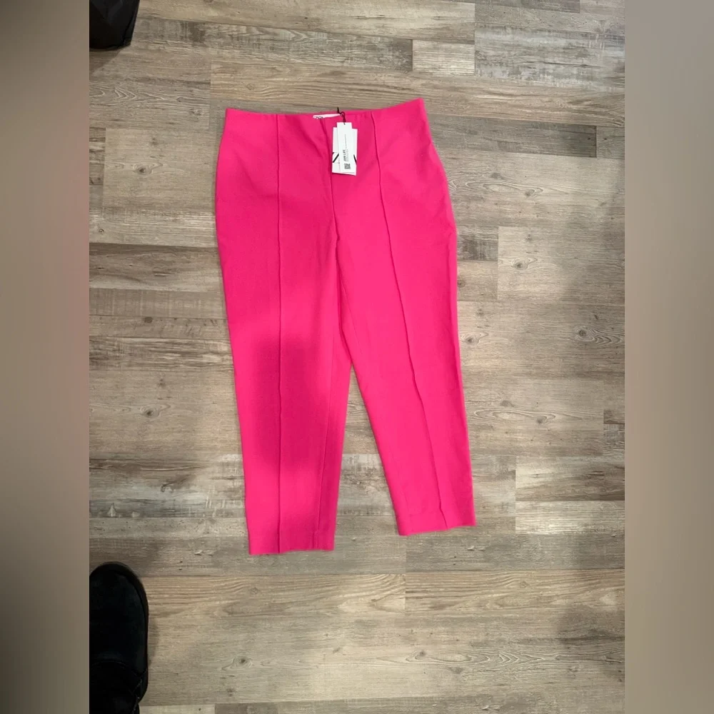 NWT- Zara Hot Pink Cropped Trousers size XXL - Picture 3 of 5